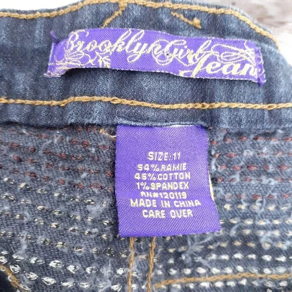 Brooklyn Girl Jeans Sz 11 Flare Embroidered 149A - Picture 6 of 7